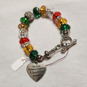 Handmade Bracelet Personalized Love Between Mother Daughter Red Green Rhinestone